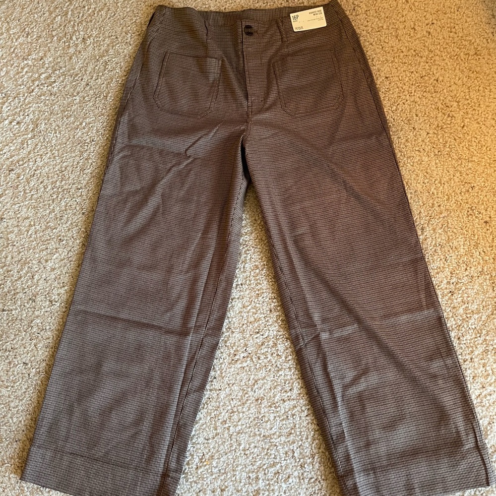A.N.A Highest-Rise Wide Leg NWT 16 P Petite JC Penny's Brown Plaid Trouser Pant